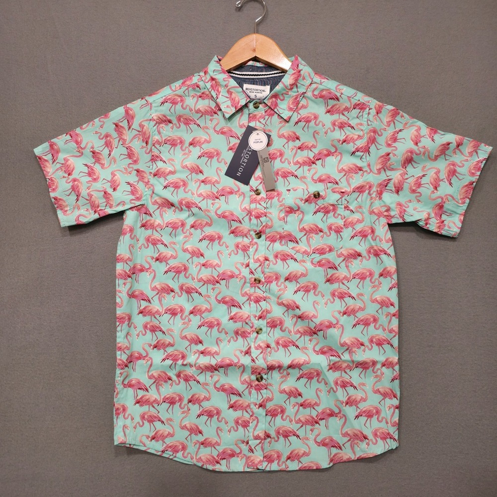 Distortion Men's Flamingo‎ Short Sleeve Button Up Shirt Size Small NWT